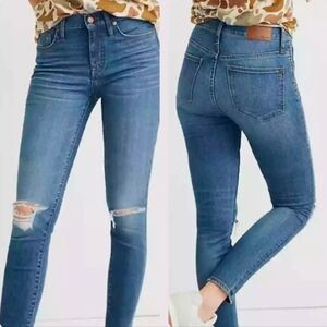 Madewell 9" High Rise Skinny Crop Medium Wash Distressed Stretch Jeans Size 30